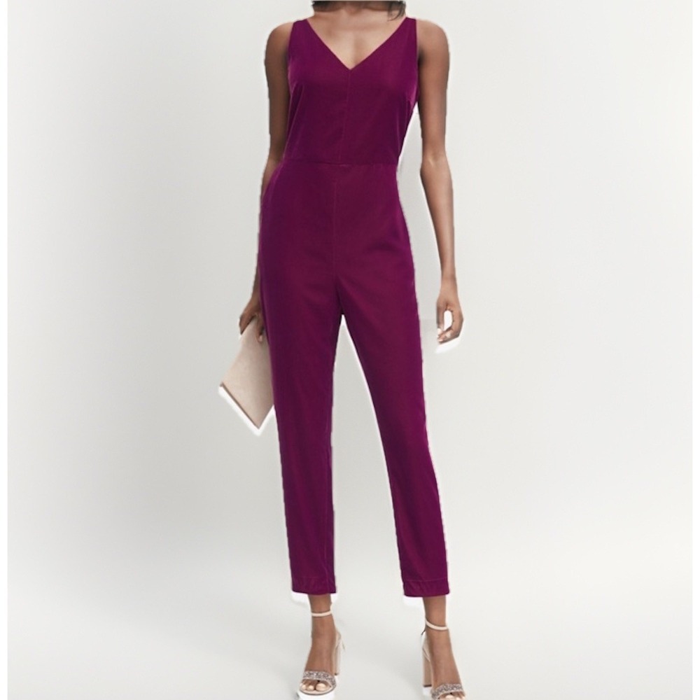 Banana Republic Red Berry Velvet Jumpsuit Sz 4 New